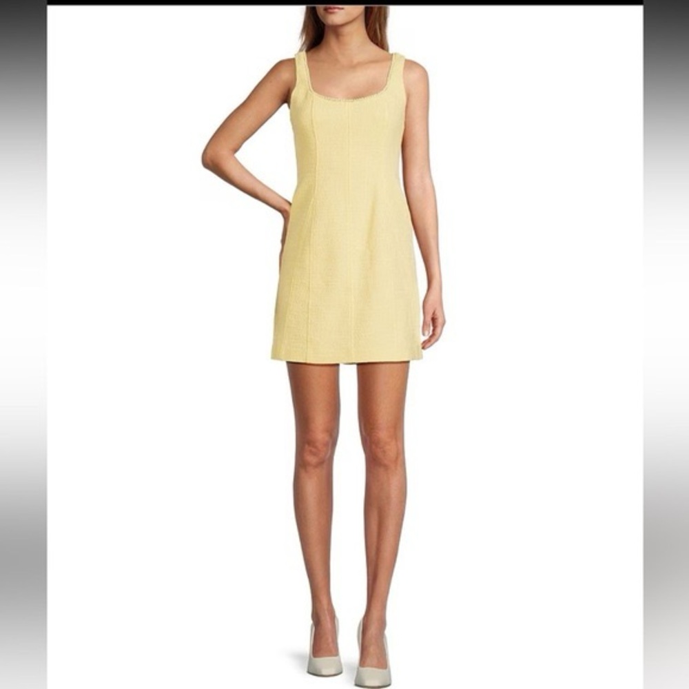Antonio Melani Macy Tweed Beaded Scoop Neck Mini A-Line Dress Yellow Size 8